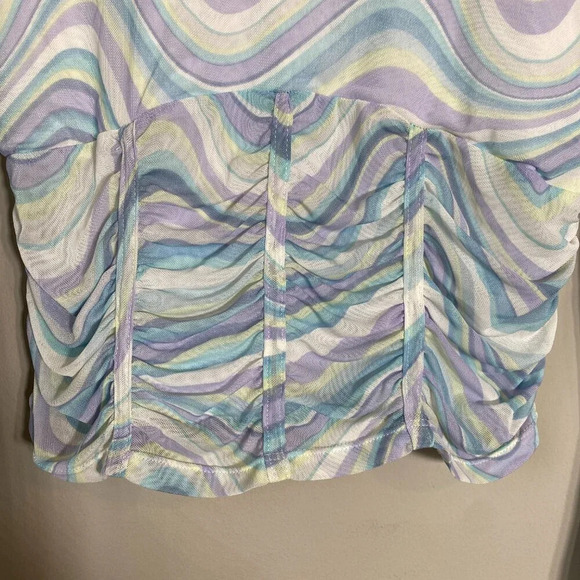 Madden NYC Y2K Wavy Corset Crop Top Women's Large Long Sleeve Mesh Stretch - Picture 8 of 14